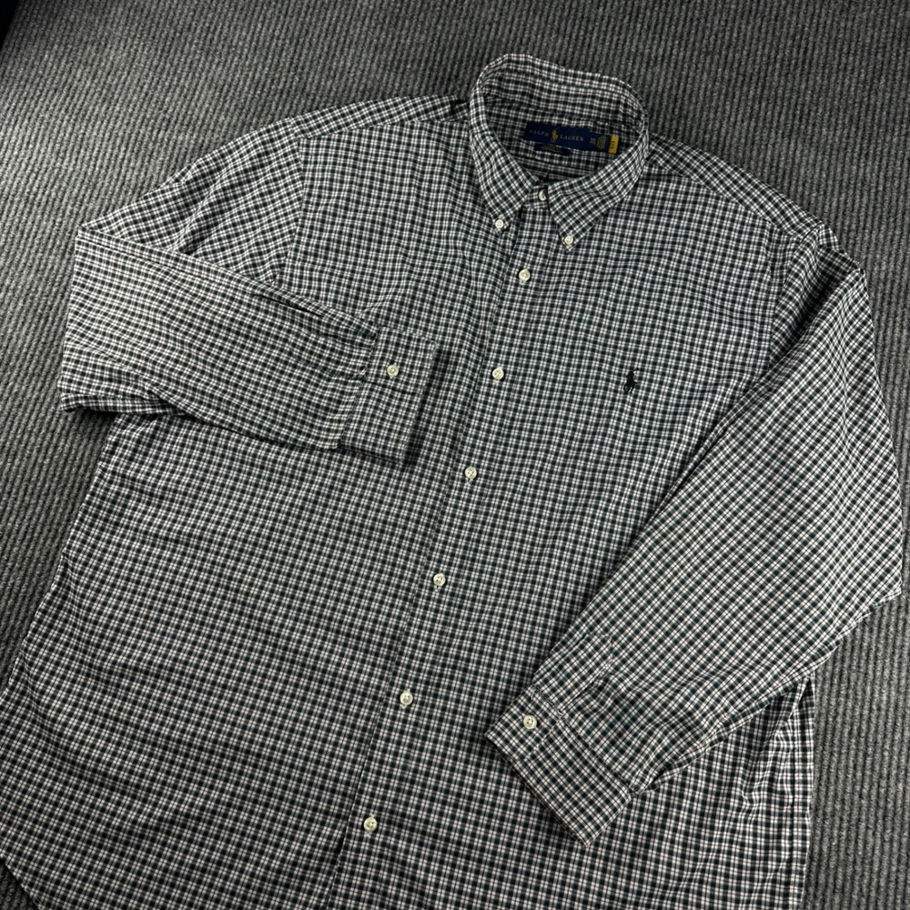 Ralph Lauren Mens XXL Classic Fit Performance Plaid Button Down Shirt Navy Green